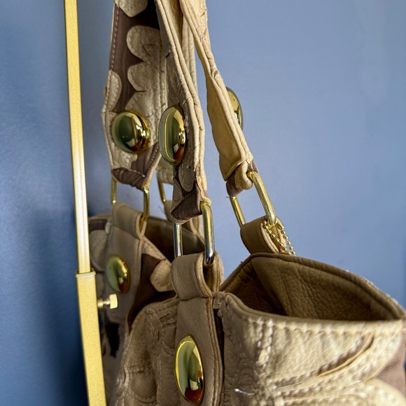 Big Buddha Santa Barbara Floral Applique Shoulder Bag‎ Tote Bag Gold Accents - Picture 6 of 16